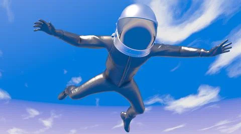 Spaceman in free fall from the sky - 3D Render Stock Illustration
