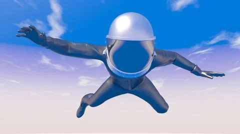 Spaceman in free fall from the sky - 3D Render Stock Illustration