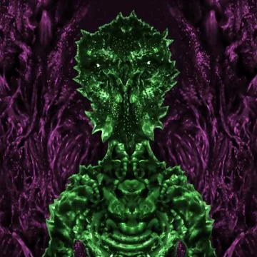 Spaceman green men sits inside his ship. Science fiction original character i Stock Illustration