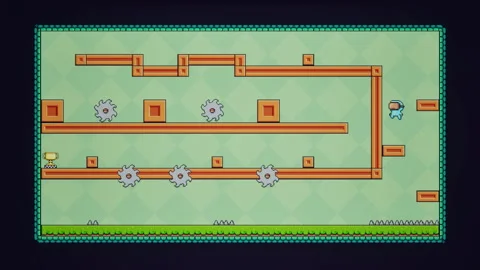 Spaceman Jumping over Seesaws to Complete Level in Retro Platformer Game Stock Footage 278318049