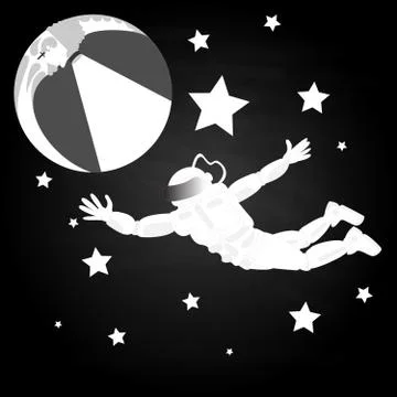 Spaceman looking to infinity on crescent moon. Stock Illustration