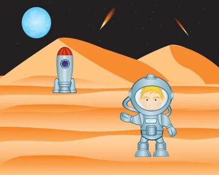 Spaceman on mars Stock Illustration