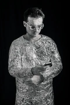 Spaceman with mobile phone Stock Photos