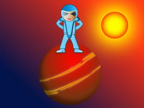 Spaceman out of space on a red planet Stock Illustration