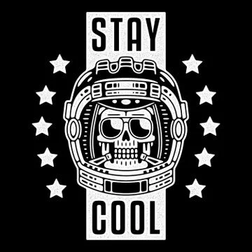Spaceman skull. Modern space logo. Monochrome emblem. Stay cool. Stock Illustration