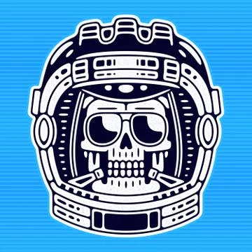Spaceman skull. Modern space logo. Monochrome emblem. Stock Illustration