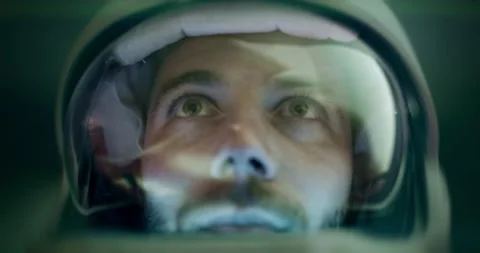 Spaceman With Space Helmet Future Technology Time Travel And Exploration Space Stock Footage 140573942
