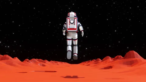 Spaceman in spacesuit walking on the surface of Mars 動画素材 240936310