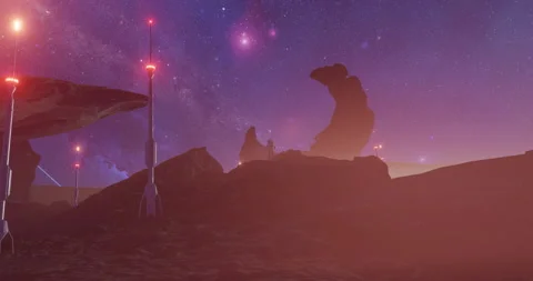 Spaceman standing on sci-fi environment of Alien Planet dusty desert surface Stock Footage 145862231