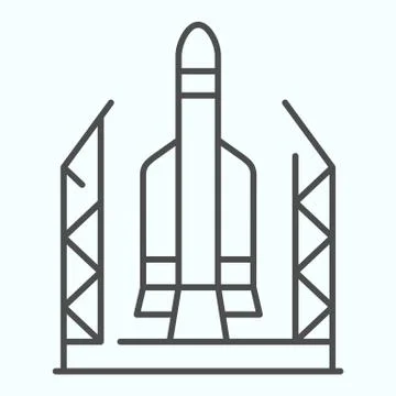 Spaceport thin line icon. Base for spacecraft with rocket launch. Space Stock Illustration
