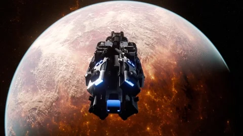 Spaceship above alien planet Stock Footage 277573919