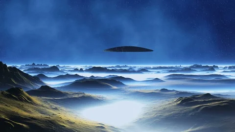 Spaceship on Alien Planet Stock Footage 91372675