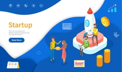 Spaceship and Developers, Startup Online Web Page Stock Illustration