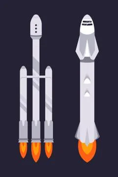 Spaceship and Rocket on Dark Background Free Stock Illustration