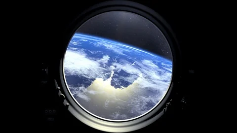 The spaceship is approaching the earth. The horizon turns right and approaches Stock Footage 114709493