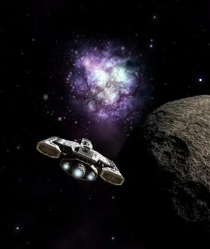 Spaceship Approaching the Galactic Core Stock Illustration