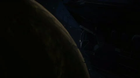 The spaceship is approaching the planet to do the mission 01 Stock Footage 158307418