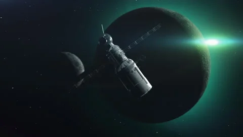 A spaceship is approaching an unknown planet. the concept of space travel and Stock-Footage 172950478