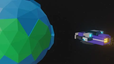 Spaceship Background Video, Low Poly Loop, Flying Back to Earth Stock Footage 232386646