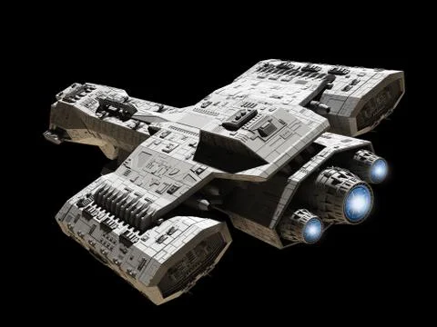 Spaceship on Black with Blue Engine Glow Stock Illustration