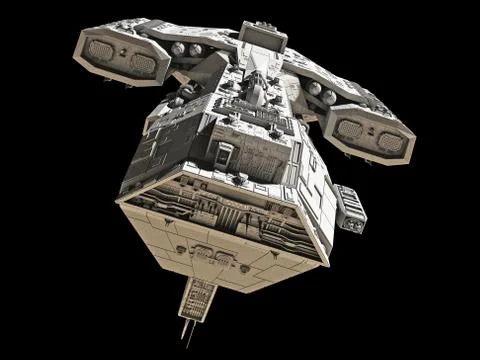 Spaceship on black - front view Stock Illustration
