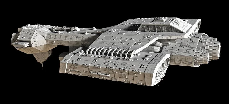 Spaceship on black - side view Stock Illustration