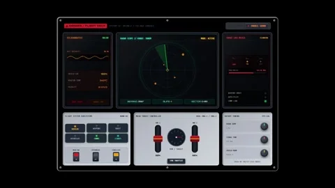 Spaceship cockpit console interface with radar and controls 스톡 동영상 348198697