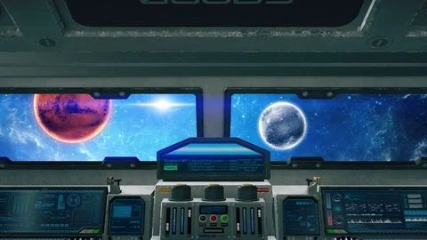 Spaceship cockpit interior rotating, inside of alien spacecraft cabin in space Stock Footage
