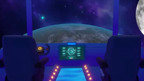 Spaceship Cockpit With View Of Earth Flying through the Space : Lofi Loop Stock Footage 253279957