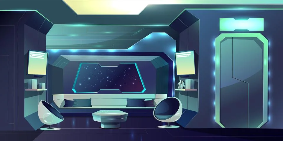 Spaceship comfortable crew cabin interior Illustrazione stock