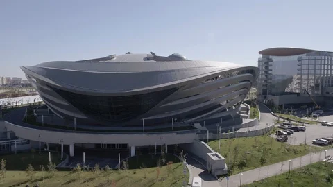 Spaceship like Concert Hall with Planet reveal, Astana, Kazakhstan. Stock Footage