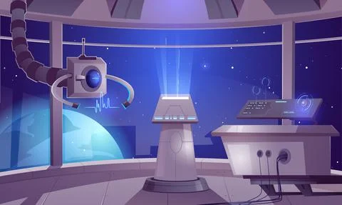 Spaceship control center, captain cabin interior Illustrazione stock
