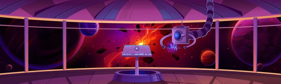 Spaceship control center interior, captain cabin Stock Illustration