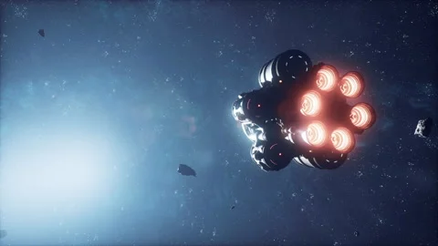 Spaceship in deep space flying through the universe Stock Footage 237610792