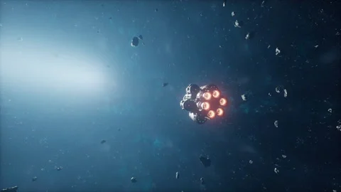 Spaceship in deep space flying through the universe Stock Footage 238002804