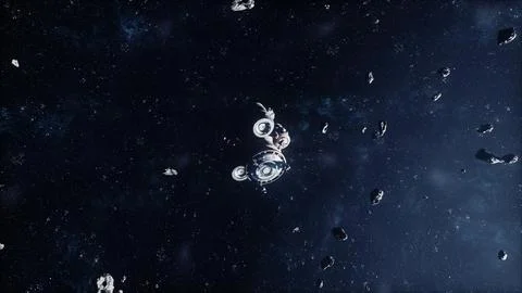 Spaceship in deep space flying through the universe Illustration