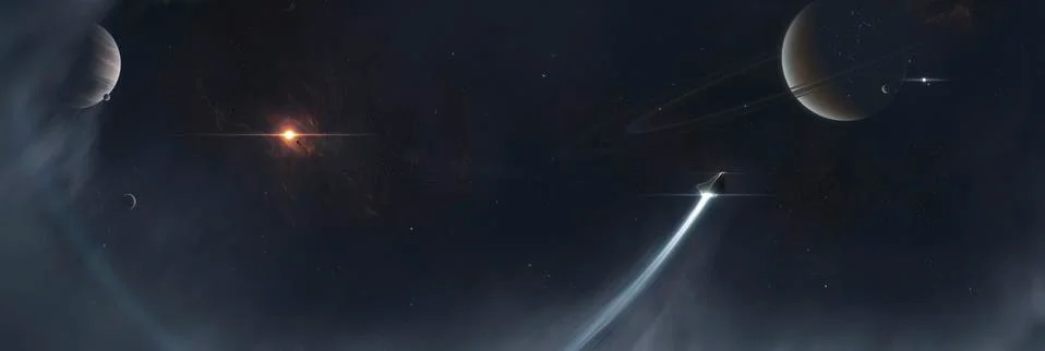 Spaceship escaping from a Sun which is about to implode. Stock Illustration