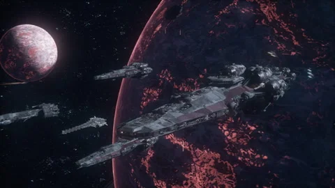 Spaceship Exploding From Missile Strike Over Molten Planet Stock Footage 309447650