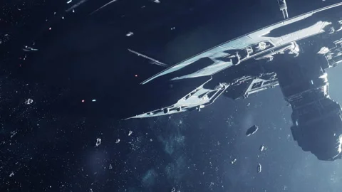 Spaceship exploring space with asteroids in the background Stock Footage 344818965