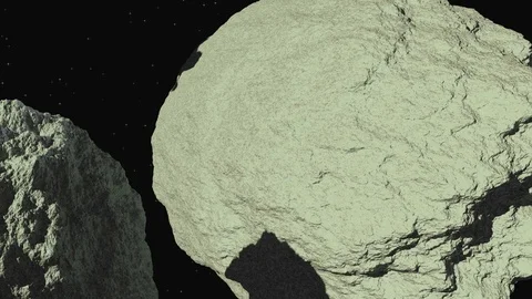 Spaceship flies over asteroids Stock Footage 87070369