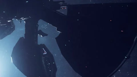 Spaceship floating in space among asteroids at night Stock Footage 344957384