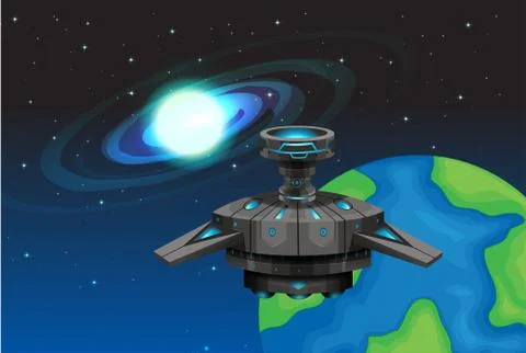 Spaceship floating in the space Stockillustratie