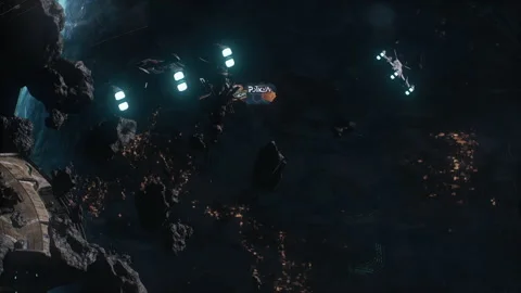 Spaceship fly and shoot in Space Combat Battlefield 01 Stock Footage 220898061