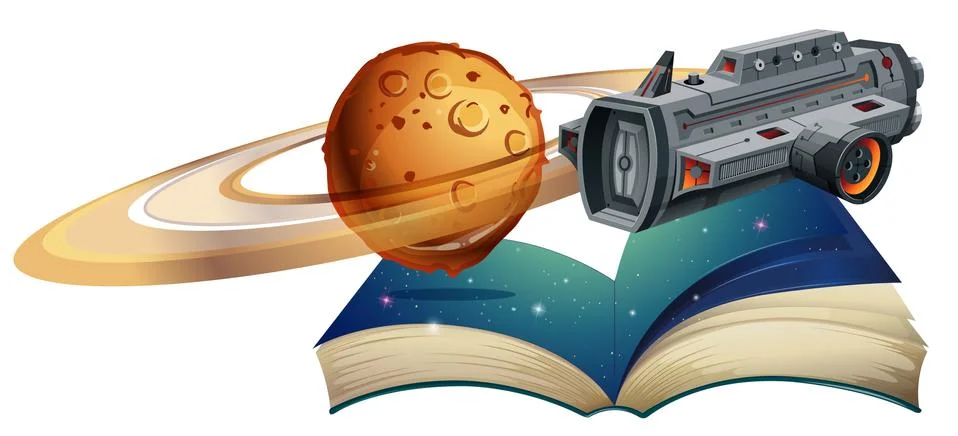 Spaceship flying around the planet Stock Illustration