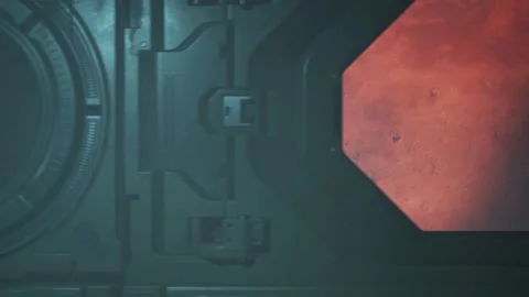 Spaceship flying in the galaxy. Overview of the red planet from the porthole. Stock Footage 304955778