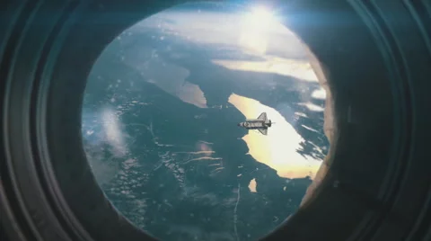 Spaceship Flying Over Earth Through Viewport Stock Footage 40365448
