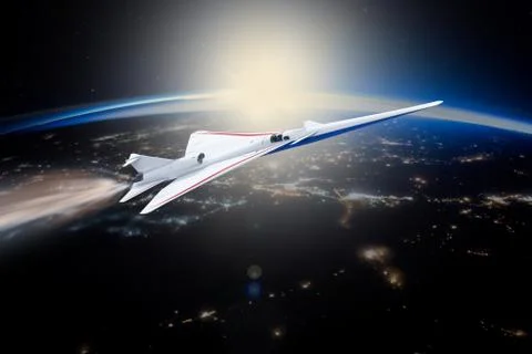 Spaceship flying into space Stock Photos
