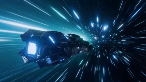 Spaceship flying in the speed of light trough space Stock Footage 270463918