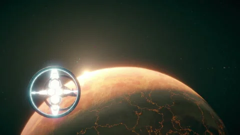 Spaceship flying towards alien planet Stock Footage 154758231