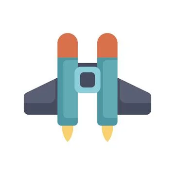 Spaceship flying with two rocket engines and fire flames at bottom Stock Illustration